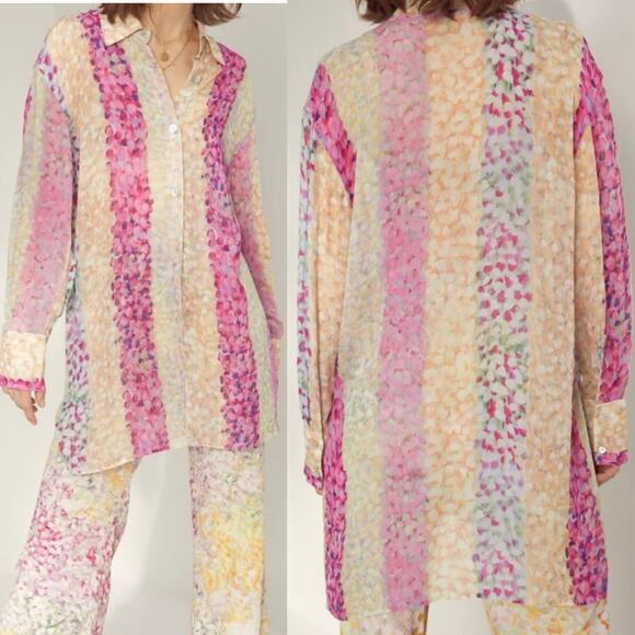 Aritzia Wilfred Twain Sheer Button Up Tunic Top in Fuchsia Cool Glow size XS - Picture 1 of 6